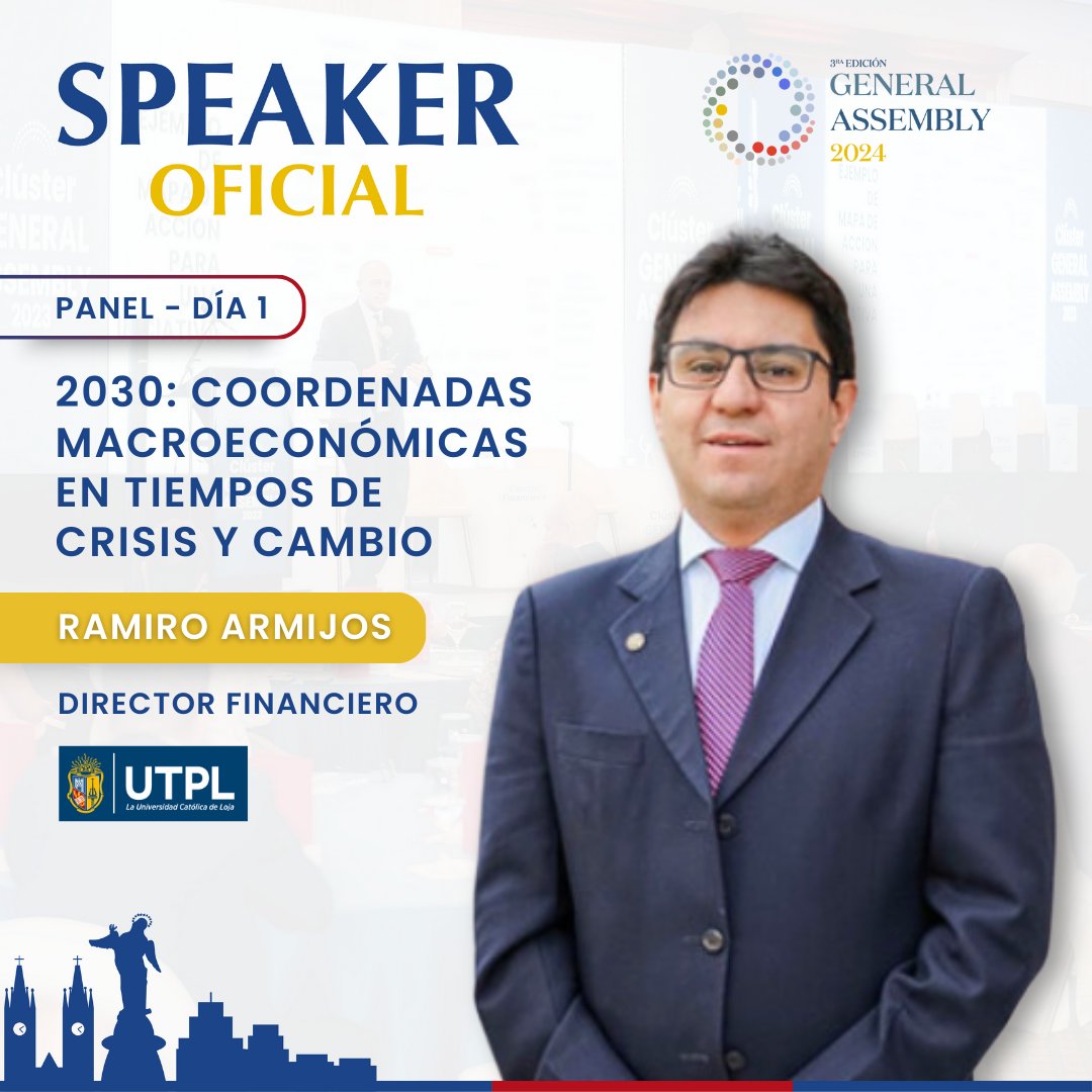 Clusterfin_ec's tweet image. Le damos la bienvenida a Ramiro Armijos, Director Financiero de la Universidad Técnica Particular de Loja @utpl, quien se une como speaker oficial en el panel ¨2030: Coordenadas macroeconómicas en tiempos de crisis y cambio¨.