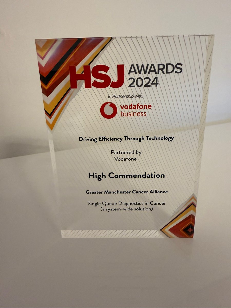 Greater Manchester Cancer Alliance (@gm_cancer) on Twitter photo Check out our shiny new <a href="/HSJ_Awards/">HSJ Awards</a>!
Our Single Queue Diagnostic project has helped to reduced waiting times for patients with suspected cancer.
It scooped Highly Commended for Driving Efficiency through Technology at the prestigious national #HSJAwards
gmcancer.org.uk/gmcancernews/p… Check out our shiny new <a href="/HSJ_Awards/">HSJ Awards</a>!
Our Single Queue Diagnostic project has helped to reduced waiting times for patients with suspected cancer.
It scooped Highly Commended for Driving Efficiency through Technology at the prestigious national #HSJAwards
gmcancer.org.uk/gmcancernews/p…