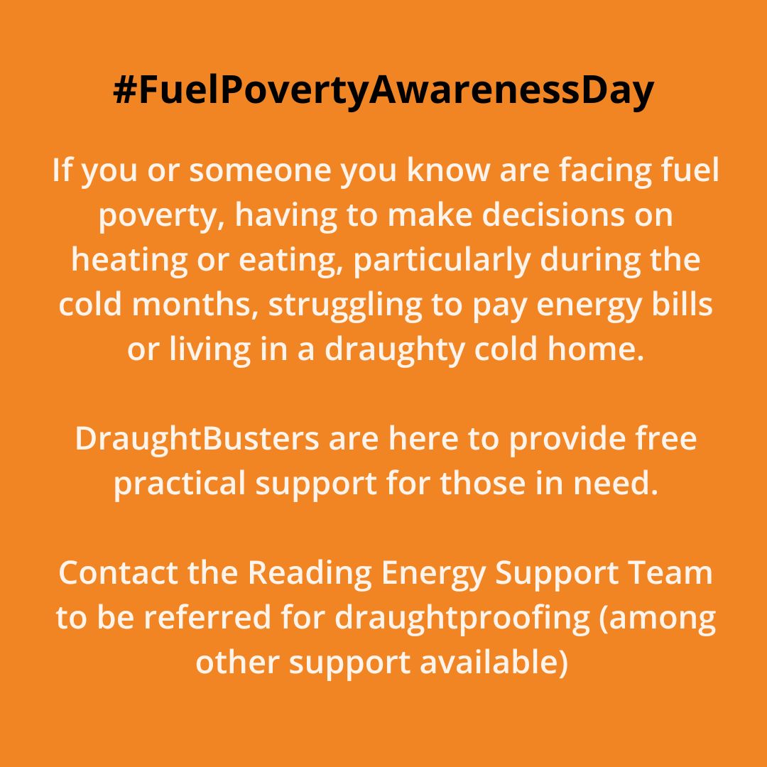 It's #FuelPovertyAwarenessDay  .DraughtBusters are here to provide free practical support for those in need.
draughtbusters.net/get-support/
Contact the Reading Energy Support Team to be referred 
#draughtproofing #fuelpoverty #rdguk #Berkshire