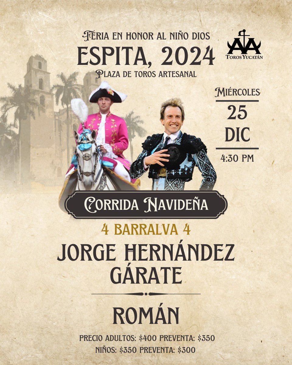 ESPITA: Navidad taurina este 25 de diciembre con Jorge Hernández Gárate y Román ante 4 toros de Barralva. 🎟️ Preventa disponible