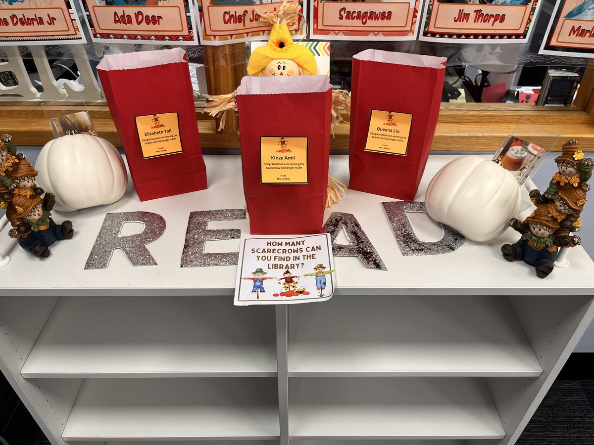 MrsSokhey's tweet photo. Congratulations to the students who won the Scarecrow Scavenger Hunt! Great job! There were 28 scarecrows!!! 
@_CrystalMello https://t.co/q6457m41im
