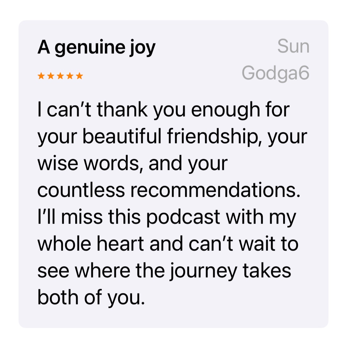 Thank you for four years of wonderful reviews! You can still drop us a line on Apple podcasts if you want people to keep finding I Saw What You Did ✨