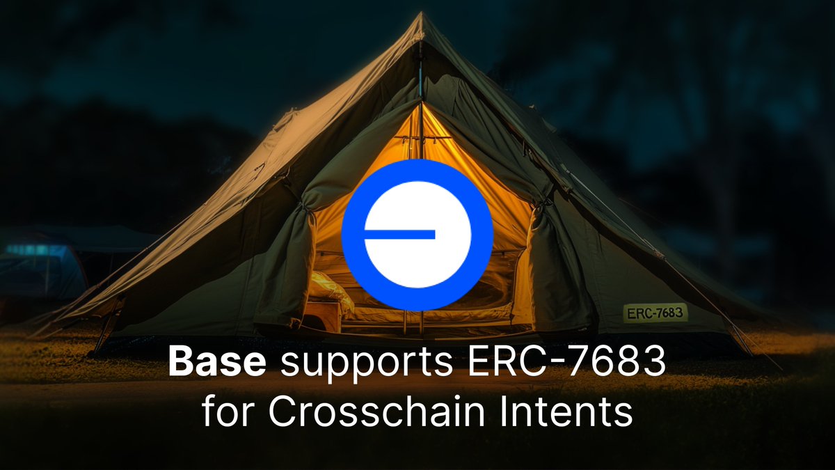 base's tweet image. Base is excited for ERC-7683 for crosschain Intents

This will allow users to make actions (like token swaps or transfers) across different chains and unify liquidity across Ethereum

Learn more: