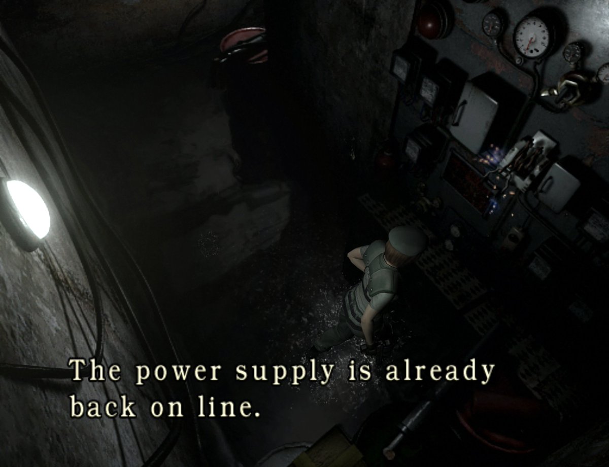EvilResource's tweet image. Did anyone when they first played RE Remake get a case of severe anxiety when you had the choice of pulling this lever to restore power in the partially-flooded basement? Given that not long ago you used a similar mechanism to electrocute a giant shark! #ResidentEvil #REBHFun