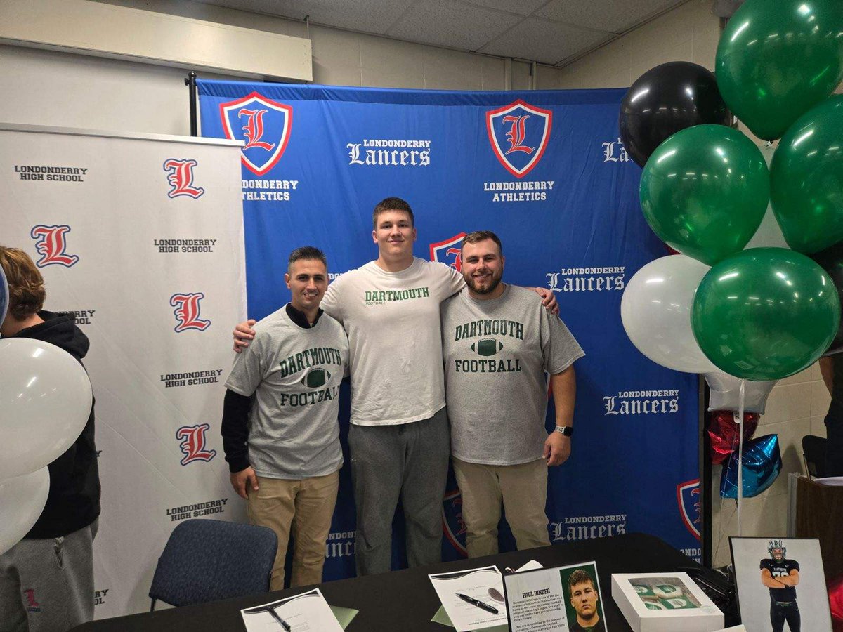 Paul Binder (@pbinder76) on Twitter photo LHS celebrated student athletes taking another step in their athletic journies. I'm proud to share my continued commitment to the process of becoming a Dartmouth student/athlete.
<a href="/DartmouthFTBL/">Dartmouth Football</a> <a href="/coachkeithclark/">Keith Clark</a>
<a href="/coachirishodea/">Danny O'Dea</a> <a href="/JimmyLauzon1/">Jimmy Lauzon</a>
<a href="/RussGreenwood/">Russ Greenwood</a> <a href="/Lancer_Power/">Michelle Hart-Miller ATC, NHLAT, CSCS</a> LHS celebrated student athletes taking another step in their athletic journies. I'm proud to share my continued commitment to the process of becoming a Dartmouth student/athlete.
<a href="/DartmouthFTBL/">Dartmouth Football</a> <a href="/coachkeithclark/">Keith Clark</a>
<a href="/coachirishodea/">Danny O'Dea</a> <a href="/JimmyLauzon1/">Jimmy Lauzon</a>
<a href="/RussGreenwood/">Russ Greenwood</a> <a href="/Lancer_Power/">Michelle Hart-Miller ATC, NHLAT, CSCS</a>