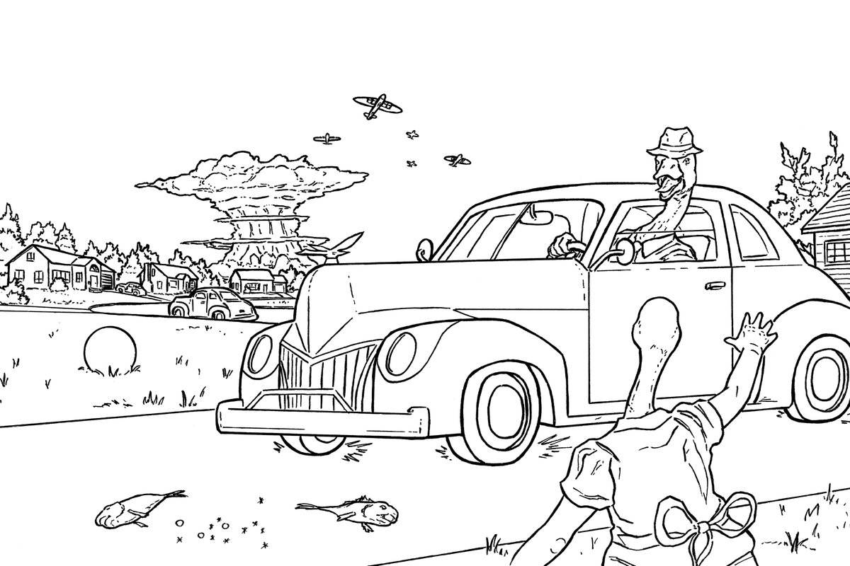 "Daddy's Home!"

The third piece of my illustration series "The Goosemans". I am unsure how many more I will do in this series, but I am having a blast drawing the characters in this strange, vintage setting.