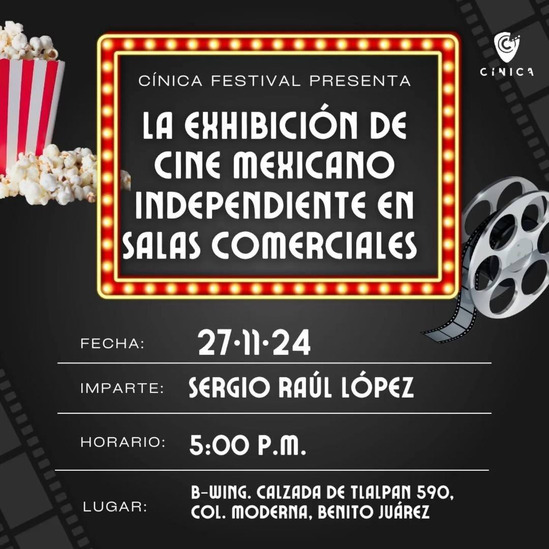 Esta tarde impartiré la conferencia "Más vías de distribución. Mayor vida cinematográfica" en el 7º <a href="/cinicafestival/">Cínica Festival</a> en el B-Wing (Calzada de Tlalpan 590, esquina Bismark, en la colonia Moderna, muy cerca del Metro Xola), en punto de las 17:00 horas.
¡Están cordialmente invitados!