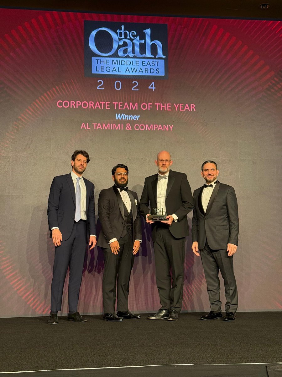 The Oath Magazine (@theoathme) on Twitter photo Recognizing Al Tamimi & Company for excelling as - Corporate Team of the Year! Your innovation drives the corporate world forward. Sponsored by Alghanim Industries
<a href="/AlTamimiCompany/">Al Tamimi & Company</a>
#TOLA2024 #TheOathLegalAwards Recognizing Al Tamimi & Company for excelling as - Corporate Team of the Year! Your innovation drives the corporate world forward. Sponsored by Alghanim Industries
<a href="/AlTamimiCompany/">Al Tamimi & Company</a>
#TOLA2024 #TheOathLegalAwards