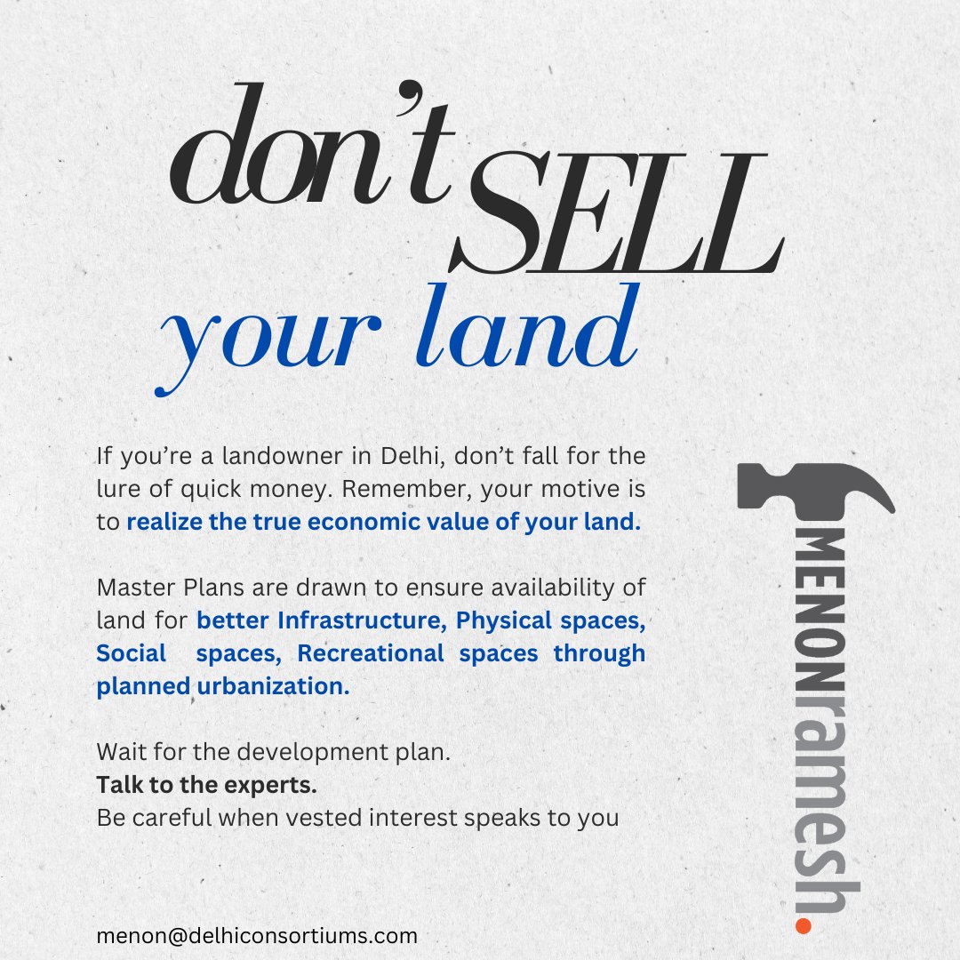 RAMESHMEN0N's tweet photo. When to exit land in Delhi? What are strategies and mechanisms? How are regulations going to impact me? Talk to us if you're a serious investor seeking multi-bagger returns
#menonramesh #BridgingHumanCapital #mpd2041 #Delhi #letstalkland #certes #delhiconsortiums #landpooling https://t.co/lM9yF0GgFI