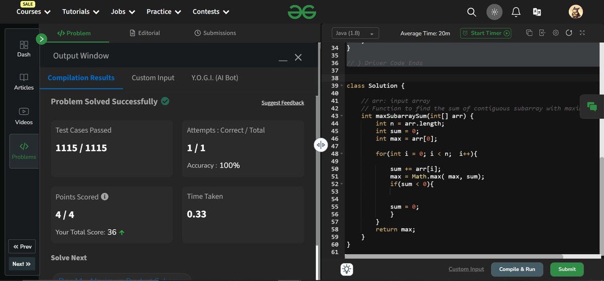 obstinix's tweet photo. DAY_10 COMPLETED 🎯
Kadane's Algorithm 
💻🚀 #gfg160 #CodingJourney #GeeksforGeeks #geekstreak2024 #GFG160 https://t.co/Q9tEMUJ58W