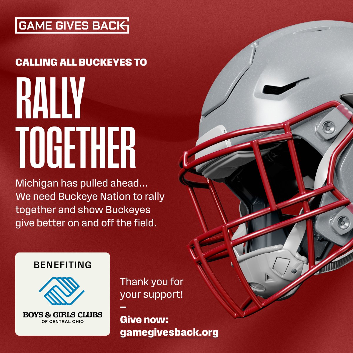 Boys & Girls Clubs of Central Ohio (@bgccentralohio) on Twitter photo Let's rally together and show that Buckeyes give more - both on and off the field! Your gift through the <a href="/gamegivesback/">Game Gives Back</a> Campaign benefits @BGCcentralohio kids and helps us beat TTUN! Donate now: gamegivesback.org Let's rally together and show that Buckeyes give more - both on and off the field! Your gift through the <a href="/gamegivesback/">Game Gives Back</a> Campaign benefits @BGCcentralohio kids and helps us beat TTUN! Donate now: gamegivesback.org
