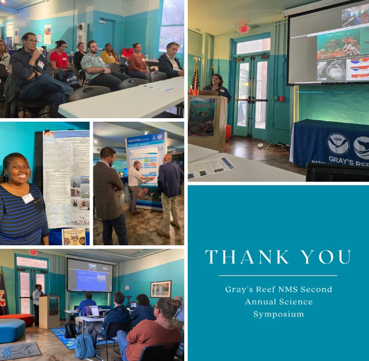 GraysReefNMSF's tweet photo. We are thankful to each presenter and guest who attended the Gray's Reef National Marine Sanctuary Science Symposium at the Ocean Discovery Center last week! We had a fantastic full-day symposium, taking a deep dive through science in Gray's Reef National Marine Sanctuary! https://t.co/TRTErzG4ly