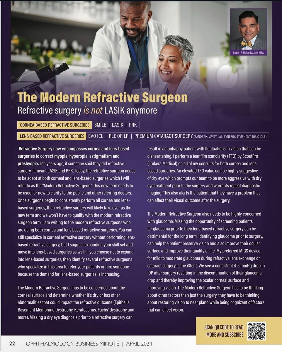 Learn more about what is a modern refractive surgeon. OphthalmologyBusinessMinute.com <a href="/aao_ophth/">AAO</a> <a href="/ASCRStweets/">ASCRS</a> #ophthalmology #refractivesurgeon