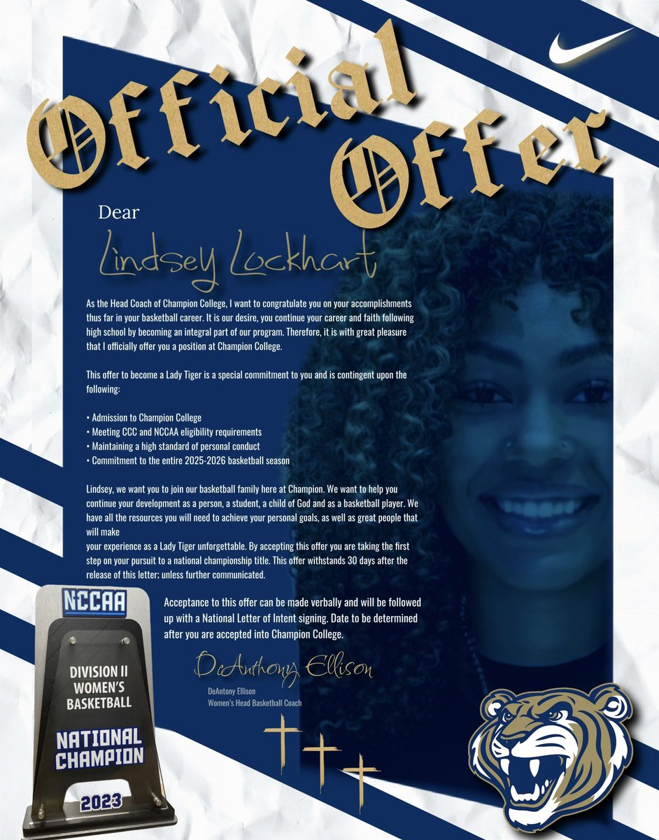 Lindsey Lockhart (@lindseylockkk10) on Twitter photo After having a great talk with <a href="/CoachDellison/">Dee Ellison</a> I’m honored to receive and official offer from Champion Christian College #gotigers💙
<a href="/coach_nateevans/">Nate Evans</a> <a href="/CoachPSouthArk/">Jon Pigott</a> <a href="/SouthArk_WBB/">SouthArk WBB</a> After having a great talk with <a href="/CoachDellison/">Dee Ellison</a> I’m honored to receive and official offer from Champion Christian College #gotigers💙
<a href="/coach_nateevans/">Nate Evans</a> <a href="/CoachPSouthArk/">Jon Pigott</a> <a href="/SouthArk_WBB/">SouthArk WBB</a>