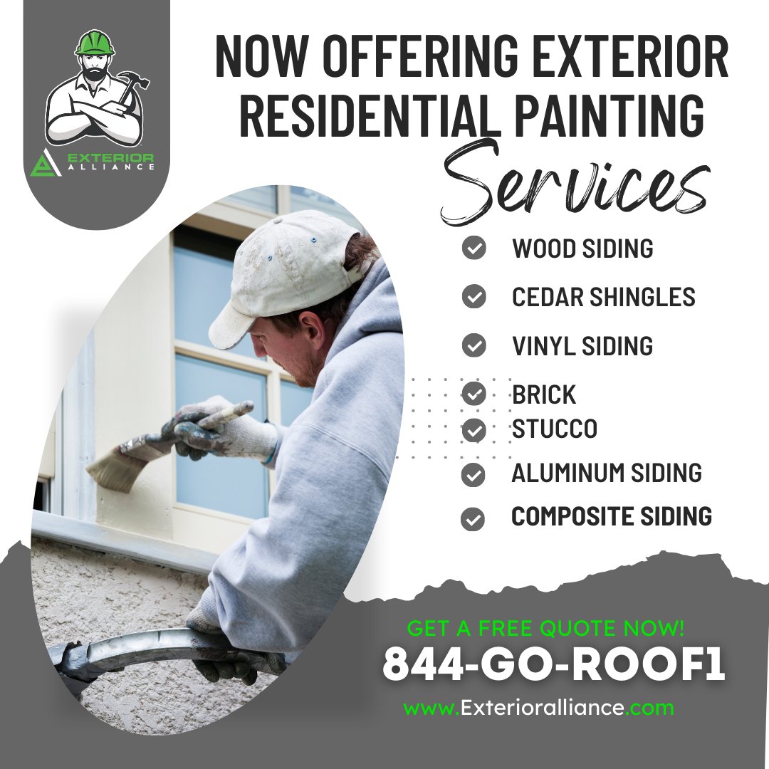 ExteriorAliance's tweet photo. 🎨 Now Offering Exterior Residential Painting Services! 🏠

Transform your home’s exterior with our expert painting services:
✔️ Wood Siding
✔️ Cedar Shingles
✔️ Vinyl Siding
✔️ Brick
✔️ Stucco
✔️ Aluminum Siding
✔️ Composite Siding https://t.co/G1AAdC5czH