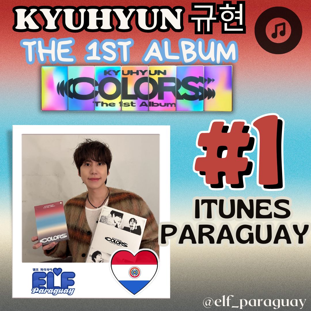 KYUHYUN 규현 

The 1st Álbum📙
【COLORS】

#1 ITUNES PARAGUAY 🇵🇾

¡Felicidades por este nuevo éxito! Estamos felices con este ÁLBUM 🫶🏻

Esta es una pequeña forma de demostrar nuestro amor desde Paraguay 💜🐧

#규현 #KYUHYUN #COLORS 
#하루마다끝도없이 #UnendingDays
#슈퍼주니어