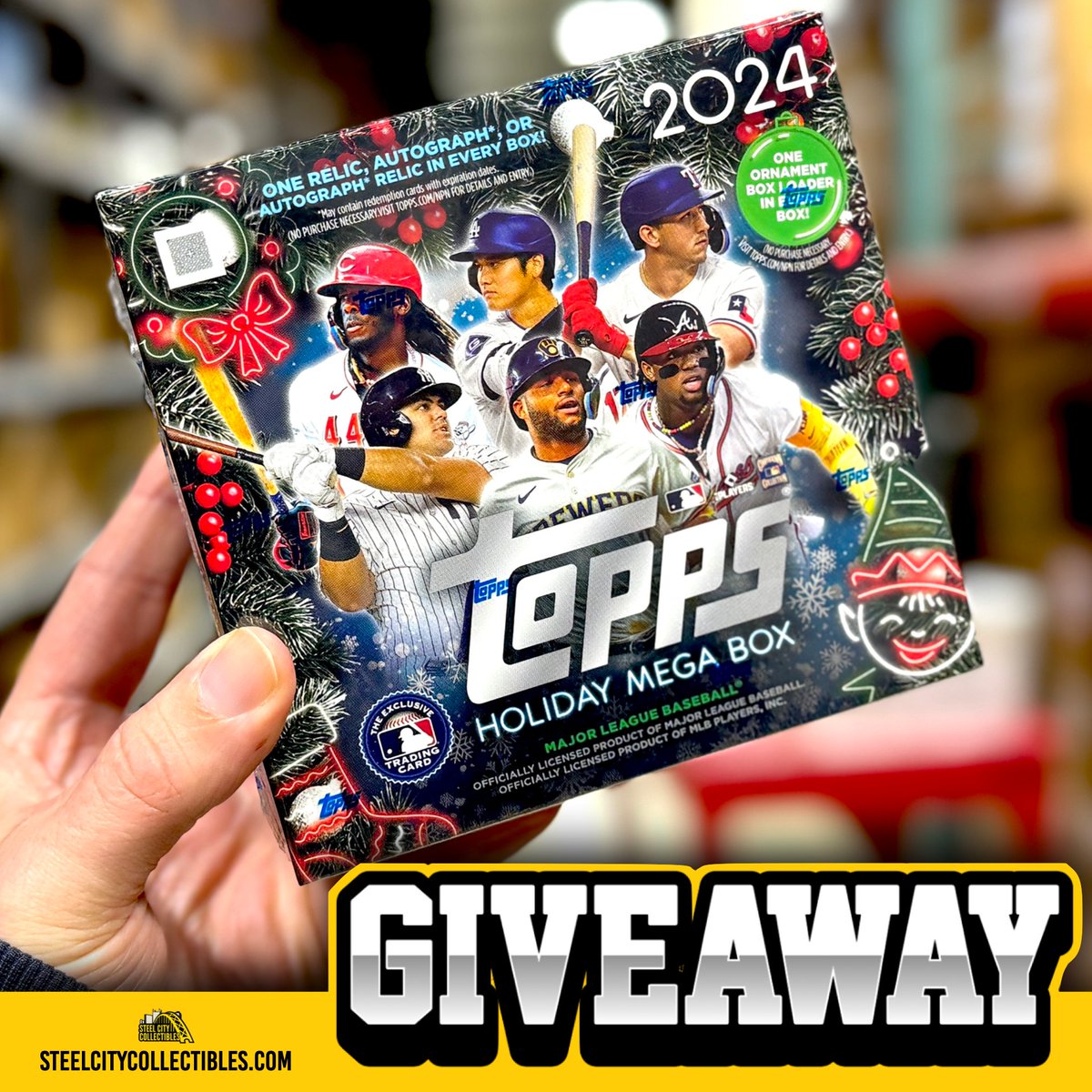 Steel City Collectibles (@scctradingcards) on Twitter photo 🚨 BLACK FRIDAY GIVEAWAY 🚨
RETWEET, LIKE, & FOLLOW <a href="/SCCTradingCards/">Steel City Collectibles</a> for your chance to win this 2024 Topps Holiday Baseball Mega Box!
Want extra entries? Get one additional entry for each friend you tag (they must be following you)!
#Topps #BlackFriday 🚨 BLACK FRIDAY GIVEAWAY 🚨
RETWEET, LIKE, & FOLLOW <a href="/SCCTradingCards/">Steel City Collectibles</a> for your chance to win this 2024 Topps Holiday Baseball Mega Box!
Want extra entries? Get one additional entry for each friend you tag (they must be following you)!
#Topps #BlackFriday