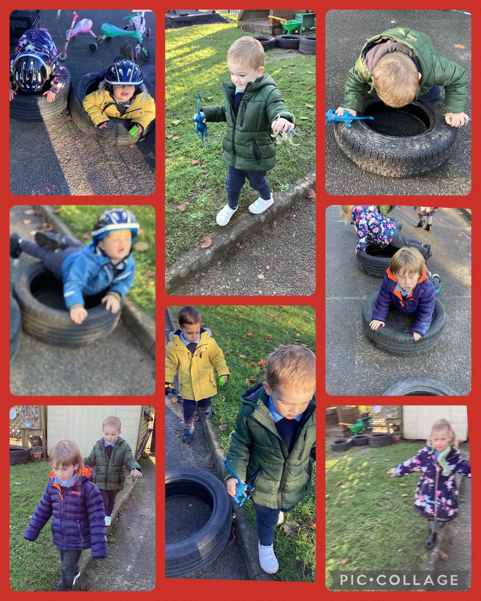 Nursery created their own outside gym today, some great push ups on the tyres and super balancing along the kerb! Super work developing our gross motor skills!😊 💪