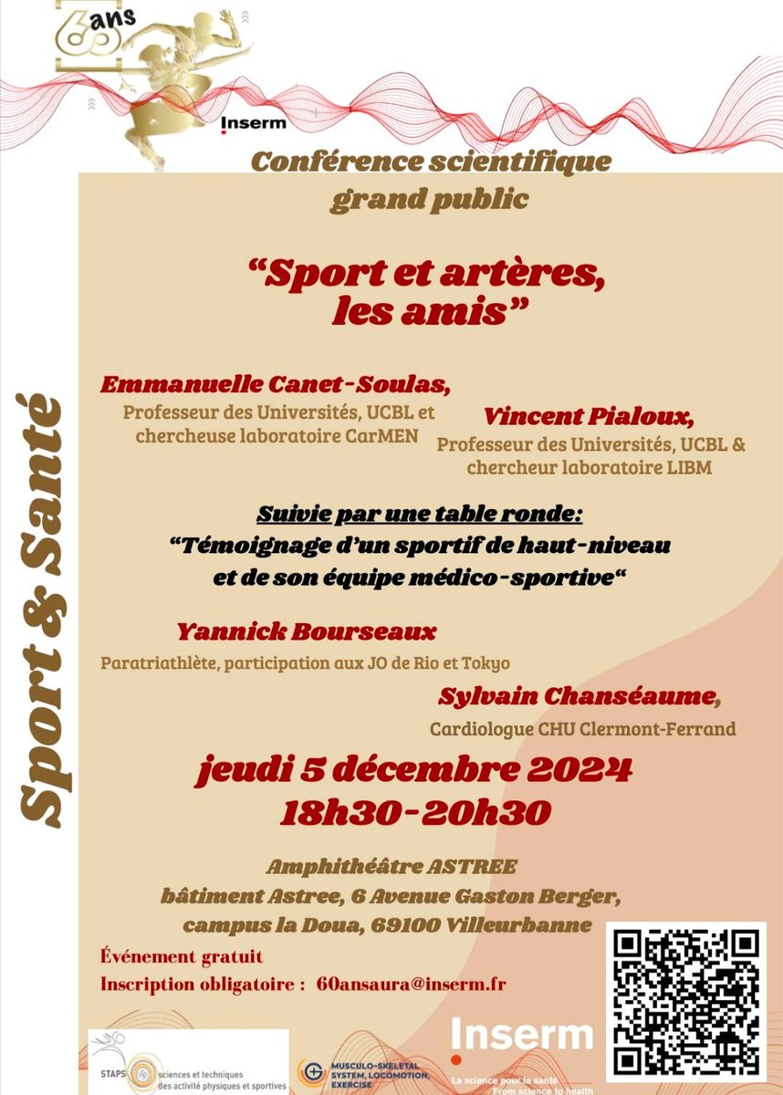 Rdv jeudi 5 décembre au campus de la Doua à  @villeurbanne <a href="/grandlyon/">Métropole de Lyon</a> pour discuter ♥️ + (🏊‍♂️+🚴‍♀️+🏃‍♀️)
Merci <a href="/InsermAuRA/">Inserm Auvergne-Rhône-Alpes</a> pour l'invitation à venir témoigner en compagnie de #SylvainChanséaume 
<a href="/BSC_EU_Heart/">Boston Scientific EMEA - Cardiology</a> <a href="/BSCCardiology/">BostonSci Cardiology</a>