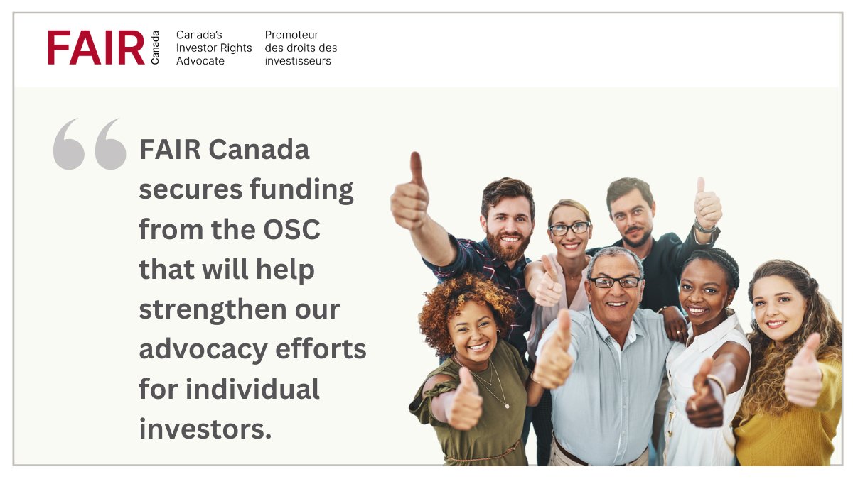 FAIR Canada secures $11 million in new funding from the <a href="/OSC_News/">OSC News</a> over the next six years to advance #investor and financial consumer rights across Canada! We’re forging ahead on vital advocacy work for #investorprotection. Learn more:
faircanada.ca/wp-content/upl…