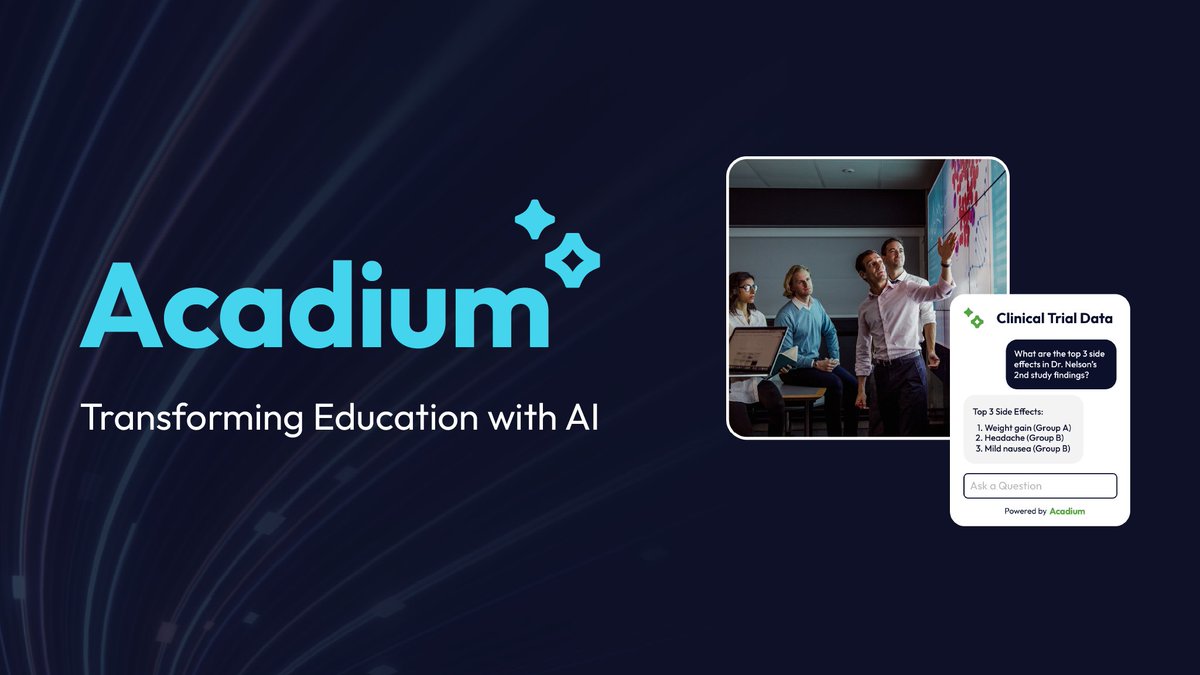 AcadiumAI (@acadiumai) on Twitter photo Acadium - Transforming Education with AI.
Learn more at acadium.ai
#AI #ArtificialIntelligence #HigherEducation #highered #edtech Acadium - Transforming Education with AI.
Learn more at acadium.ai
#AI #ArtificialIntelligence #HigherEducation #highered #edtech