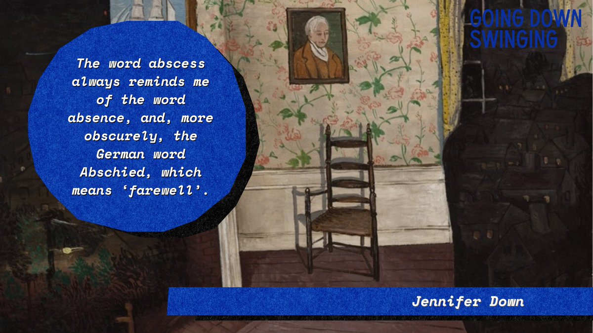 New work up on the site by the ever talented Jennifer Down. A touching story of grief, love, and bodily memory. 🏡💙 Read it here: goingdownswinging.org.au/archives/absce…