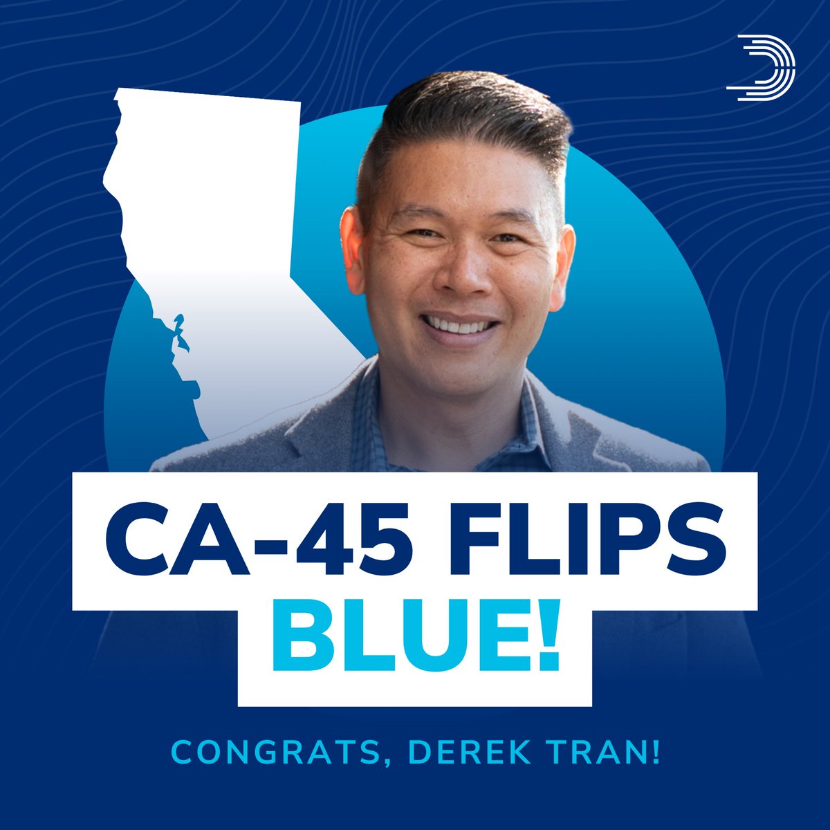 dccc's tweet image. #CA45 FLIPS BLUE!

As the first Vietnamese American ever elected to represent #CA45 — including the Vietnamese diaspora of Little Saigon — @derektranCA45 is ready to serve his community and preserve the American Dream for future generations. Congrats, Congressman-elect!