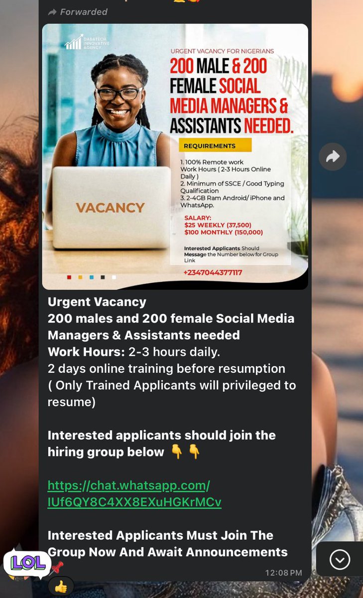 Today, someone shared a job description and a flyer in a Virtual Assistant group I'm part of. 

It stated that 200 female and 200 male social media managers and assistants were needed.

I couldn’t help but wonder - how could they possibly hire 200 managers?