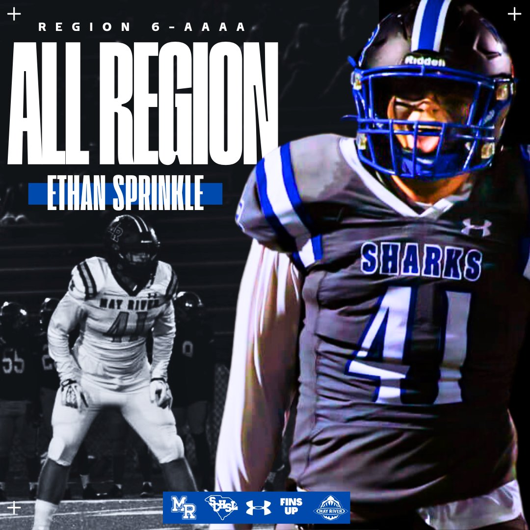 MRsharks1's tweet photo. Congratulations to our Seven All Region Players

Part 2/2

Devin Ryan, Defensive Line
Ethan Sprinkle, Linebacker
A'meer Hamilton, Defensive Back
Hudson Tanner, Kicker

#EmbraceTheChaos https://t.co/7keesGkO69