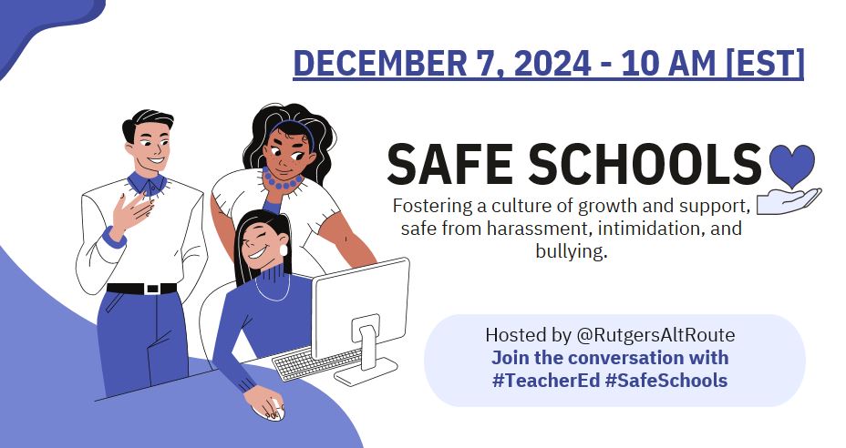 Happy December! Mark your calendar for Dec. 7th at 10 AM (EST), and join us to chat about fostering a culture of growth and support in schools. We'll explore ways to create safe environments from harassment, intimidation, and bullying. #TeacherEd #SafeSchools