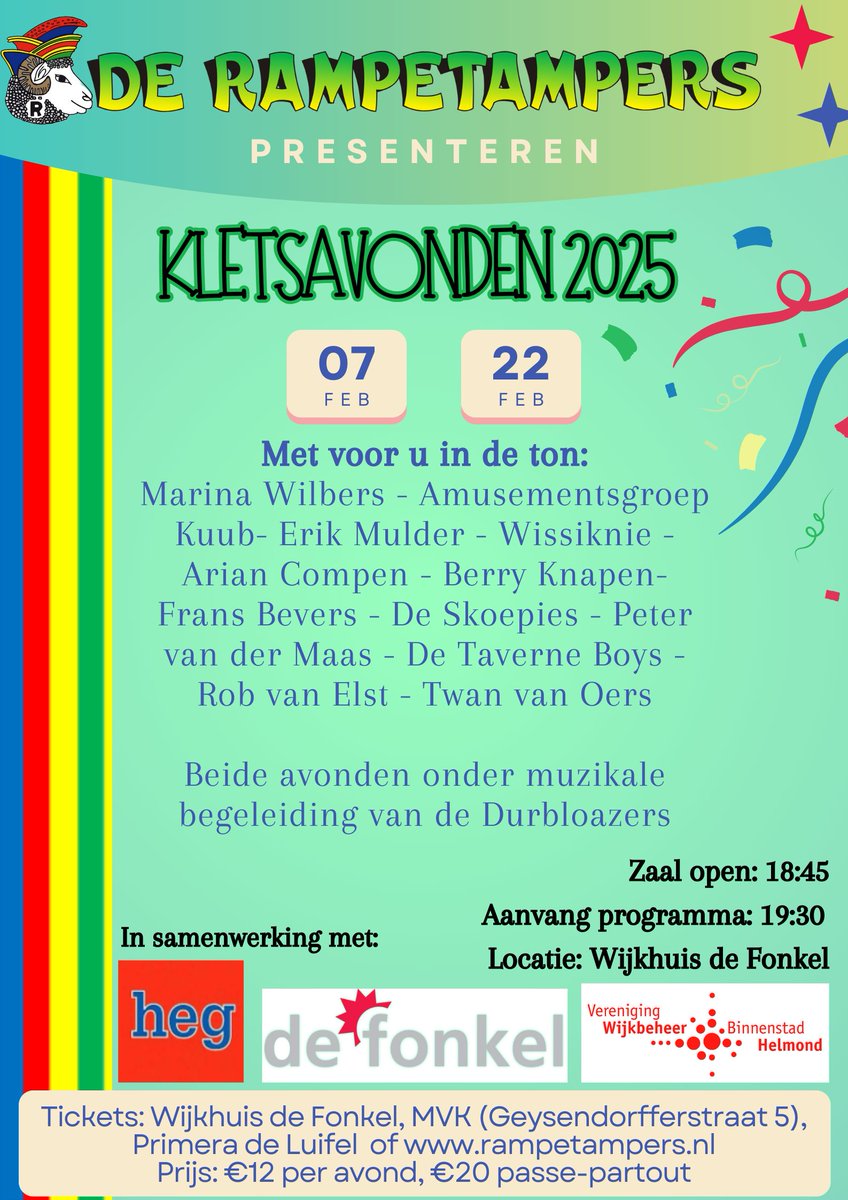 Wees erbij! De voorverkoop voor onze kletsavonden is begonnen. Tickets via: ticketview.nl/shop/rampetamp… of kijk op onze website rampetampers.nl