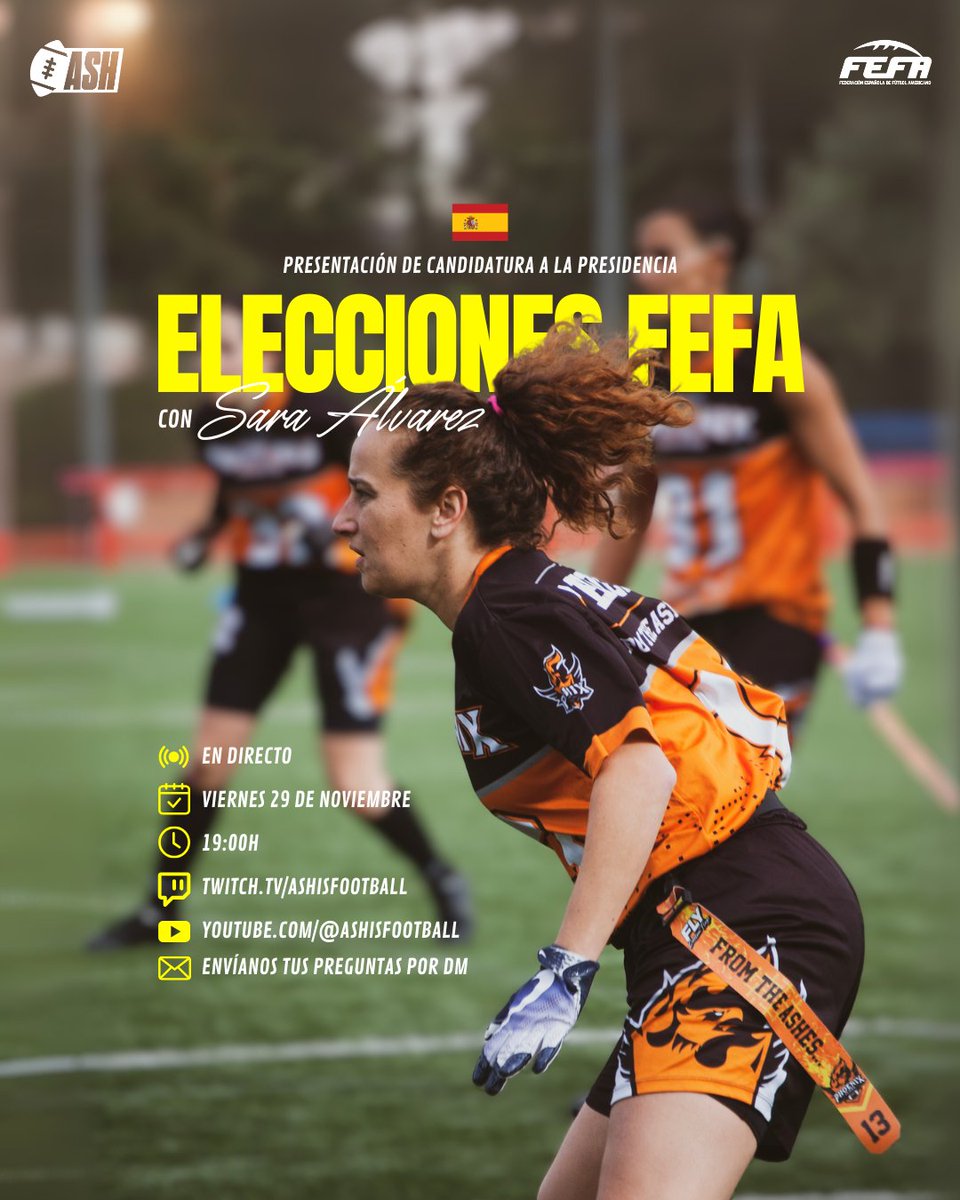 ashisfootball's tweet photo. 🗳 TIEMPO DE ELECCIONES 🗳

¡Este viernes en rigurosísimo directo Sara Álvarez presenta su candidatura a la Presidencia de la 🇪🇸 Federación Española en ASHisfootball!⬇️

🎙 En directo
📆 Viernes 29/11
🕘 19:00h
🟣 Twitch
📩 Envíanos tus preguntas por DM (o déjalas en comentarios) https://t.co/cCEZsd86tJ