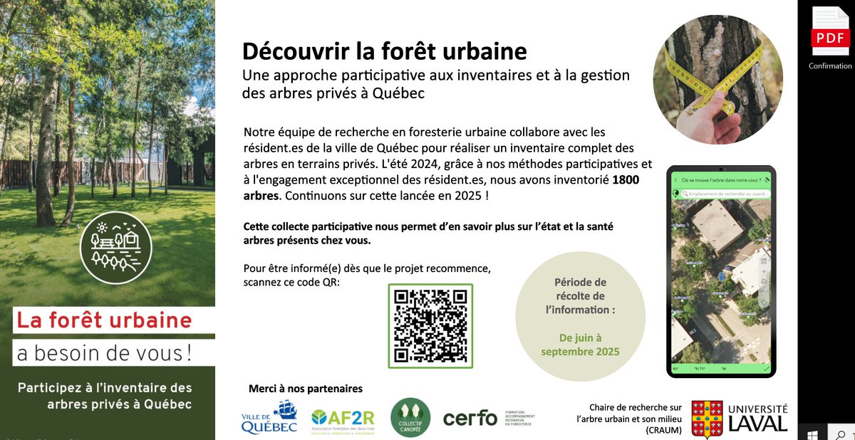 Chaire de recherche CRAUM (@chairecraum) on Twitter photo La CRAUM apparaît dans le rapport à la communauté 2023-2024 de <a href="/universitelaval/">Université Laval</a> grâce au projet de recherche de <a href="/iSavan_nah/">Savannah Bissegger O'Connor</a>, <a href="/JananiSivarajah/">Janani Sivarajah, PhD</a> et Anne Bernard sur les inventaires d'arbres urbains privés à l'aide de la science participative !🌳🥳
<a href="/CEF_CFR/">CEF_CFR</a> <a href="/ffggulaval/">Foresterie, géographie et géomatique ULaval</a> ! La CRAUM apparaît dans le rapport à la communauté 2023-2024 de <a href="/universitelaval/">Université Laval</a> grâce au projet de recherche de <a href="/iSavan_nah/">Savannah Bissegger O'Connor</a>, <a href="/JananiSivarajah/">Janani Sivarajah, PhD</a> et Anne Bernard sur les inventaires d'arbres urbains privés à l'aide de la science participative !🌳🥳
<a href="/CEF_CFR/">CEF_CFR</a> <a href="/ffggulaval/">Foresterie, géographie et géomatique ULaval</a> !