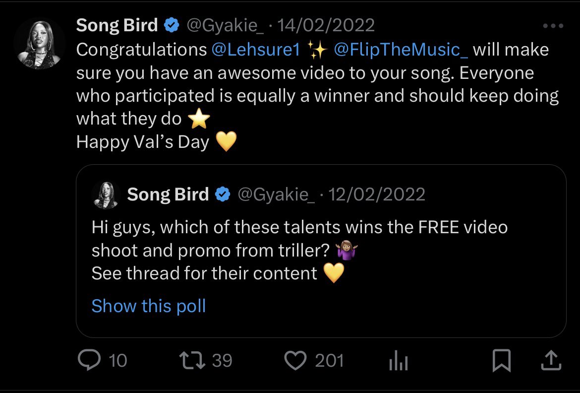 mokmedia's tweet photo. 12th February @Gyakie announced the winner (@lehsure1 ) and congratulated him for winning and said she was going to make sure he gets an awesome video for his song.. Guess what next?

@kwadwosheldon @EiiScanty @SIKAOFFICIAL1 @NEBASARK  @SarkcessVision https://t.co/sXLXUHtQX4