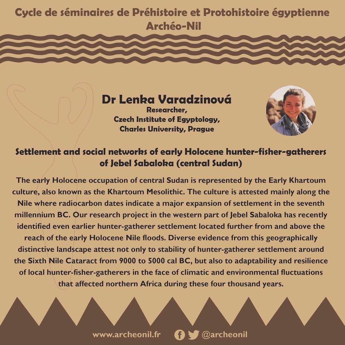 ArcheoNil's tweet image. 📆 Our next lecture will be on December 6th, at 1 p.m. ! It will be presented by Dr Lenka Varadzinová.
📝 Register with our link (docs.google.com/forms/d/e/1FAI…) or by contacting seminaire@archeonil.fr.