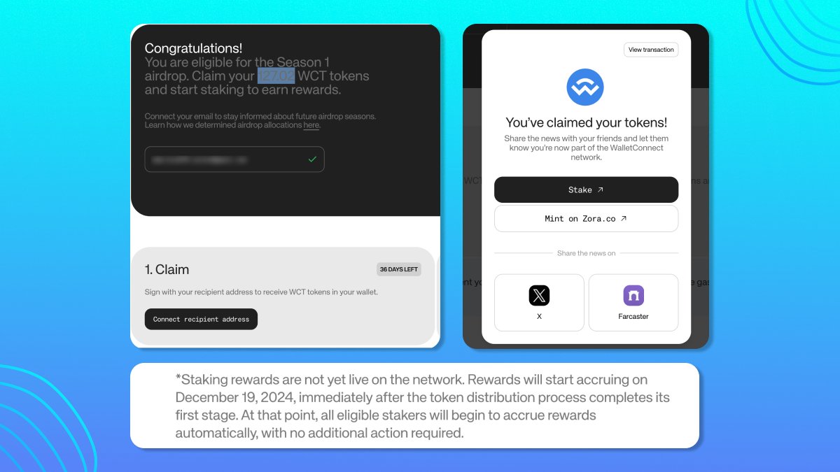 ✨ WalletConnect $WCT S1 Airdrop Is Available For Claiming 🪂 🔗 Claim &  Stake: https://t.co/lp64KQrJSi → Last date to claim: 03 January 2025 →  Possible listing after 19th December 2024 → Mint