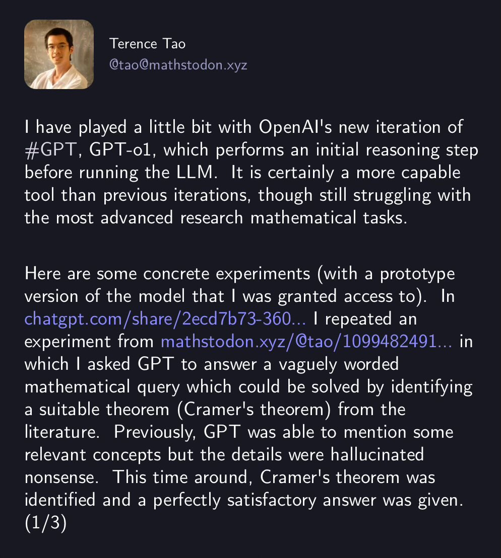 We’re hosting Terence Tao at the <a href="/OpenAI/">OpenAI</a> Forum next Tuesday to discuss the future of mathematics with reasoning models! Math is uniquely hill-climbable and thus may be the first research field truly disrupted by AI—excited to hear Terry’s thoughts.

RSVP link ⬇️