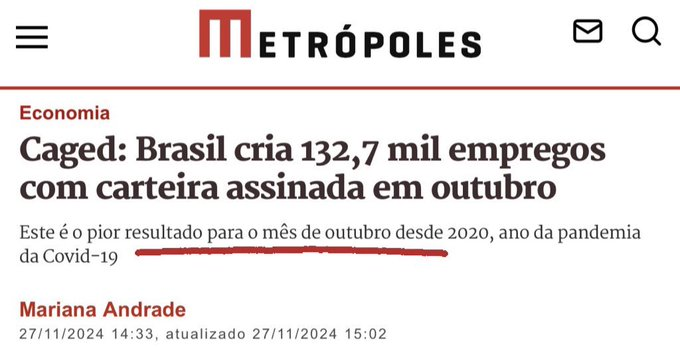evandroratho's tweet photo. Geração de emprego, dólar, inflação, déficit, tudo no mesmo nível da pandemia, mas sem pandemia.
Faz o L https://t.co/9nzmXLlgVF