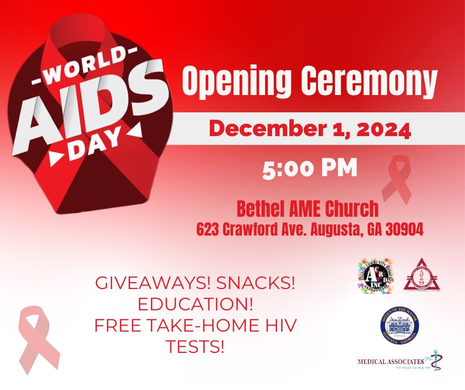 Every year on December 1st, World AIDS Day is observed to raise awareness, honor those lost to HIV and AIDS, and to unite in the fight against HIV.

Join AAC and our community partners for World AIDS Day on 12/1/2024 at Bethel AME Church at 5PM. 

#AAC_DST #WorldAIDSDay2024