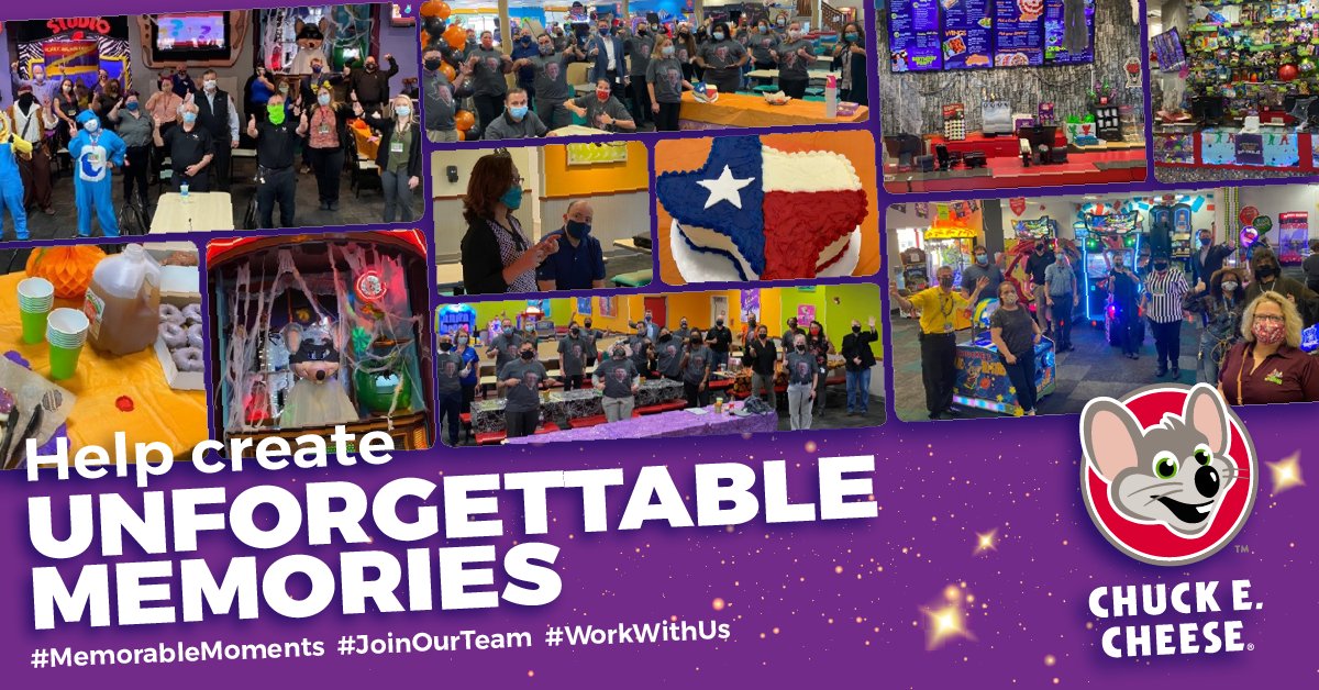 CECJobs's tweet photo. Become part of the magic at Chuck E. Cheese and make memories that last a lifetime! 🎉👨👩👧👦 #GreatTeam #FunWorkplace #JoinUs https://t.co/ilpSMbT6jV
