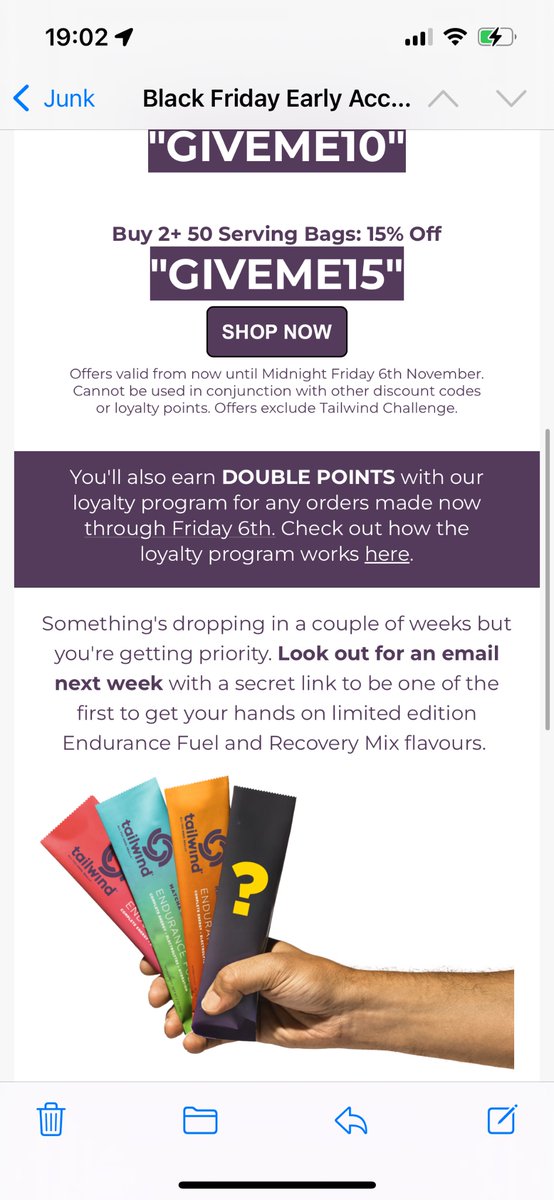MrsRije's tweet photo. @TailwindUK your discount email says it’s valid till Friday 6th Nov!! You only just sent it this afternoon! https://t.co/eQXRERdZgv