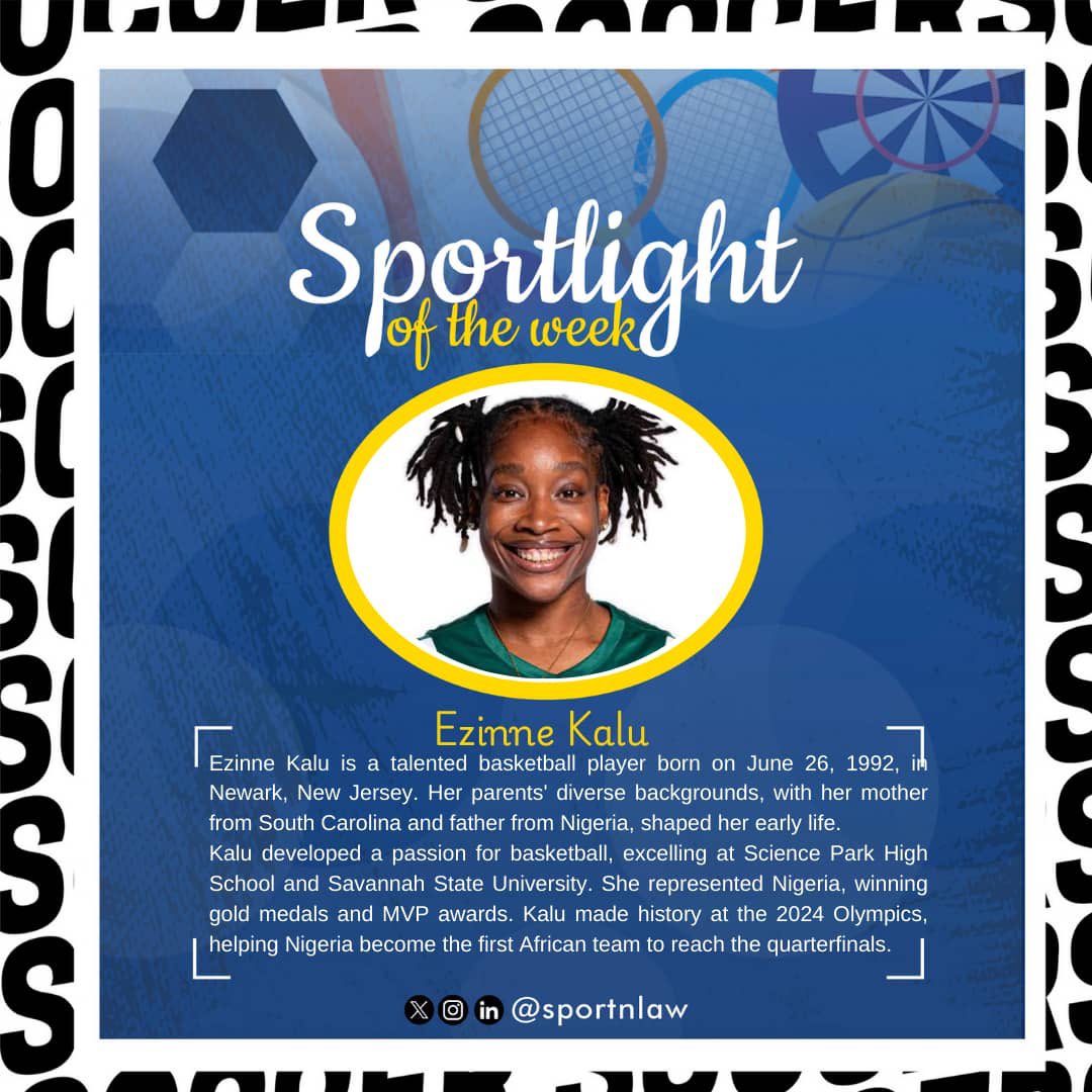 SportnLaw's tweet photo. This week, we shine a spotlight on Ezinne Kalu a talented basketball player. Born on June 26, 1992, in Newark, New Jersey, Kalu's early life was shaped by her parents' diverse backgrounds. Her mother, Gwendolyn Covington, is from South Carolina, while her father, Joseph Kalu, https://t.co/W4TAgGkRtu