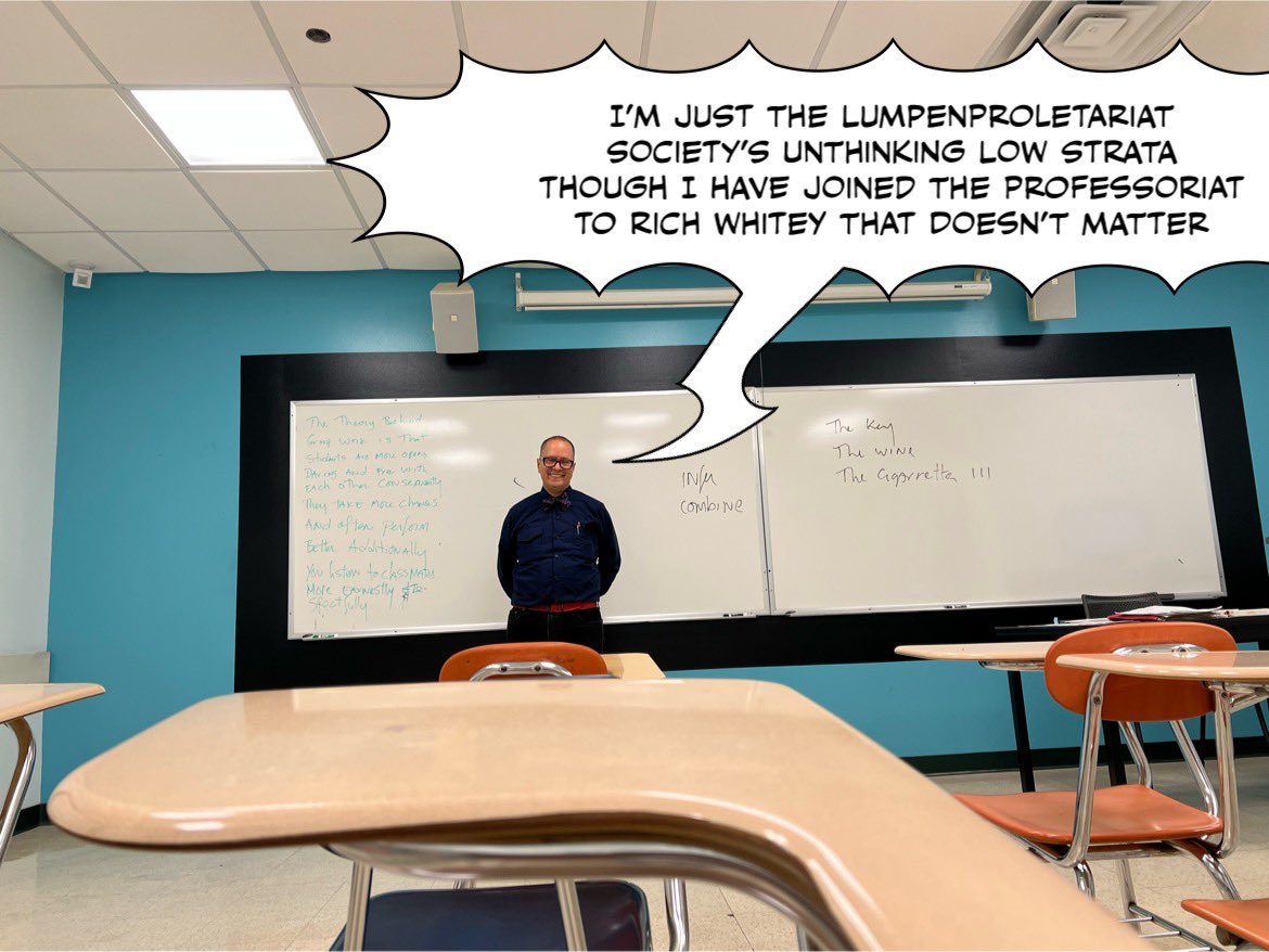 wqueens7's tweet image. I’m just the lumpenproletariat 
society’s unthinking low strata
Though I have joined the professoriat
To rich whitey that doesn’t matter
#SelfiePoem 
#comicpoem #bowtie