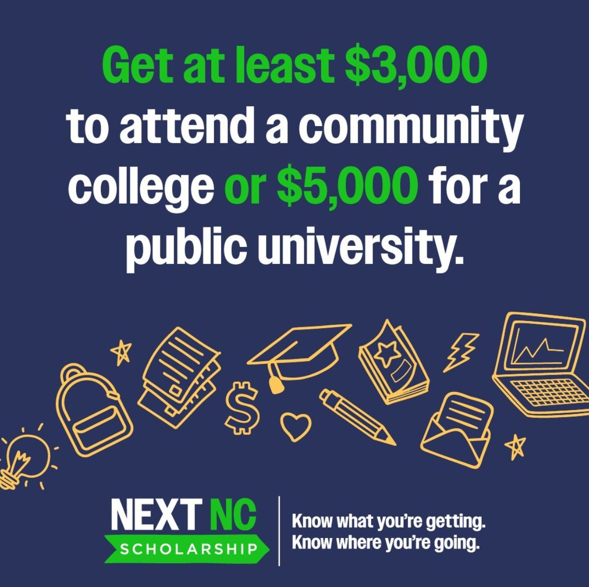 Students, #DYK the FAFSA doubles as your Next NC Scholarship application? The Next NC Scholarship can cover more than half, if not all, of tuition and fees for households making $80,000 or less. Get all the details here: bit.ly/47PBpnn