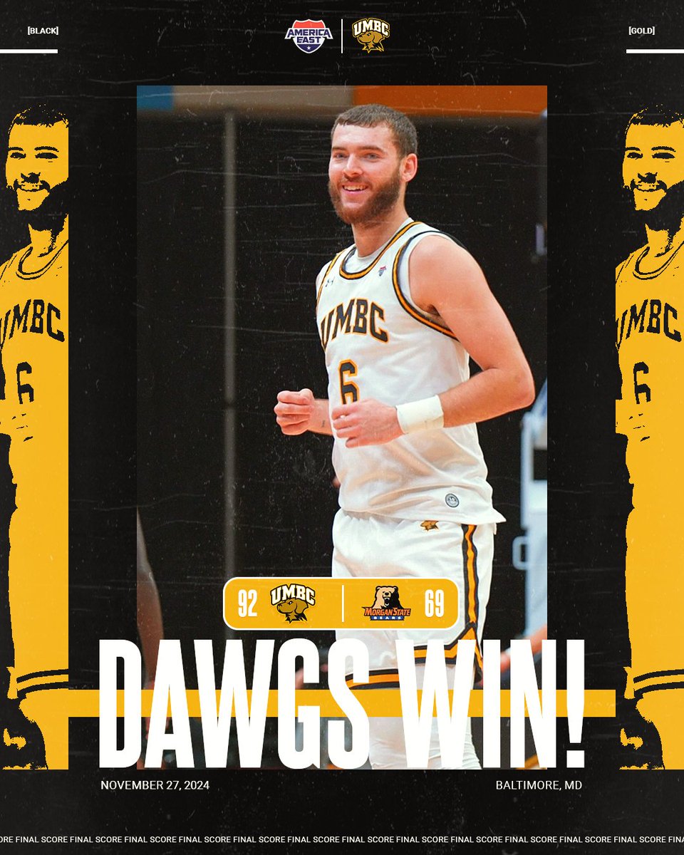 Final | UMBC d. Morgan State, 92-69. The Retrievers (5-4) hit 14-of-26 treys (53.8 percent). Banks Jr. (team-high 14 pts). The Dawgs will travel to D.C. on Monday night to take on Georgetown at the Capital One Arena.

#RetrieverNation