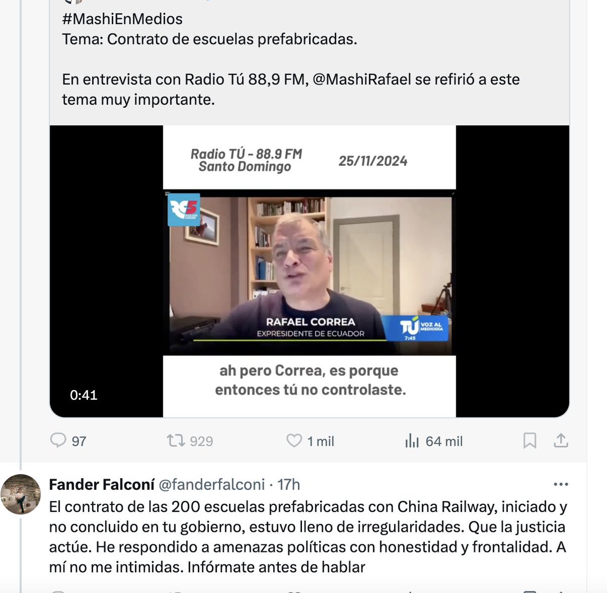 La respuesta de Fander Falconí al loco del #ático es lapidaria. El responsable de la inexistencia de las escuelas tipo milenio, las que no hizo la #RC y que piensa cobrar China Railway, es #rafico. Por todo lado hace aguas el sentenciado. No fue hace poco que registro unos chtas