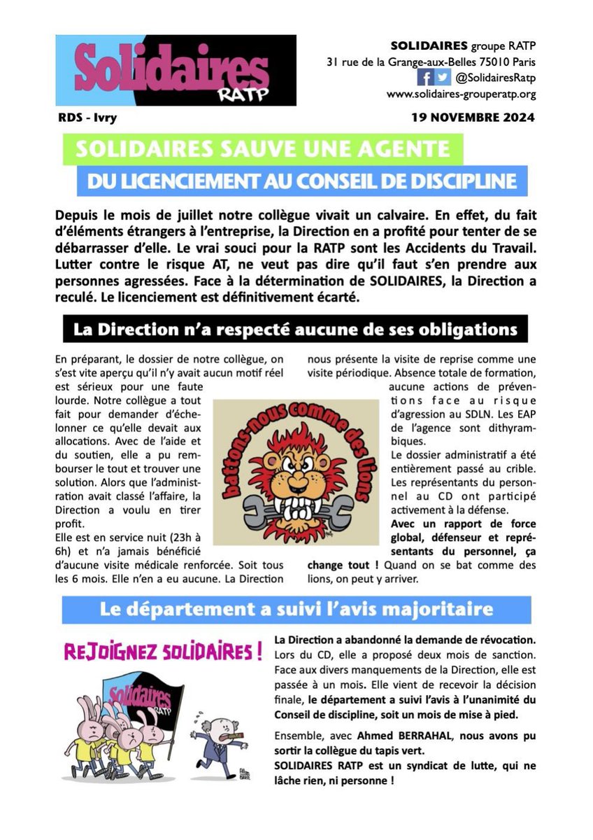 berrahalAhmed93's tweet photo. ✊🏼Bonne nouvelle la RATP a décidé de faire marche arrière et de ne pas licencier notre collègue du dépôt d'Ivry. Merci @FX_AROULS et toutes les personnes qui ont relayé l’information et médiatisé cette histoire pour ne pas laisser virer une mère isolée avec un enfant handicapé.❤️ https://t.co/5vbZPtkiVK