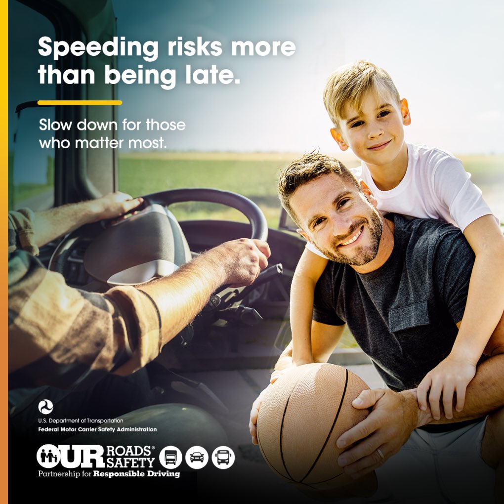 Maintaining a safe speed on #OurRoads helps get everyone to their destination safely. Obey the speed limit behind the wheel of your truck or bus. Learn more: fmcsa.dot.gov/safespeed #SafeSpeeds