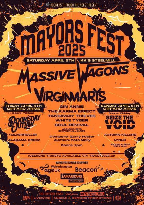 RockPeopleMgmt's tweet image. 💥 FESTIVAL ANNOUNCEMENT 💥
@MassiveWagons  will  Headline Saturday at  KK's SteelMill for the magnificent Mayors Fest ,  Stellar line up again this year  including @thevirginmarys  and @TakeawayThieves too ‼
All info and Tickets: 
ticketweb.uk/.../the-mayors…
#keepmusiclive