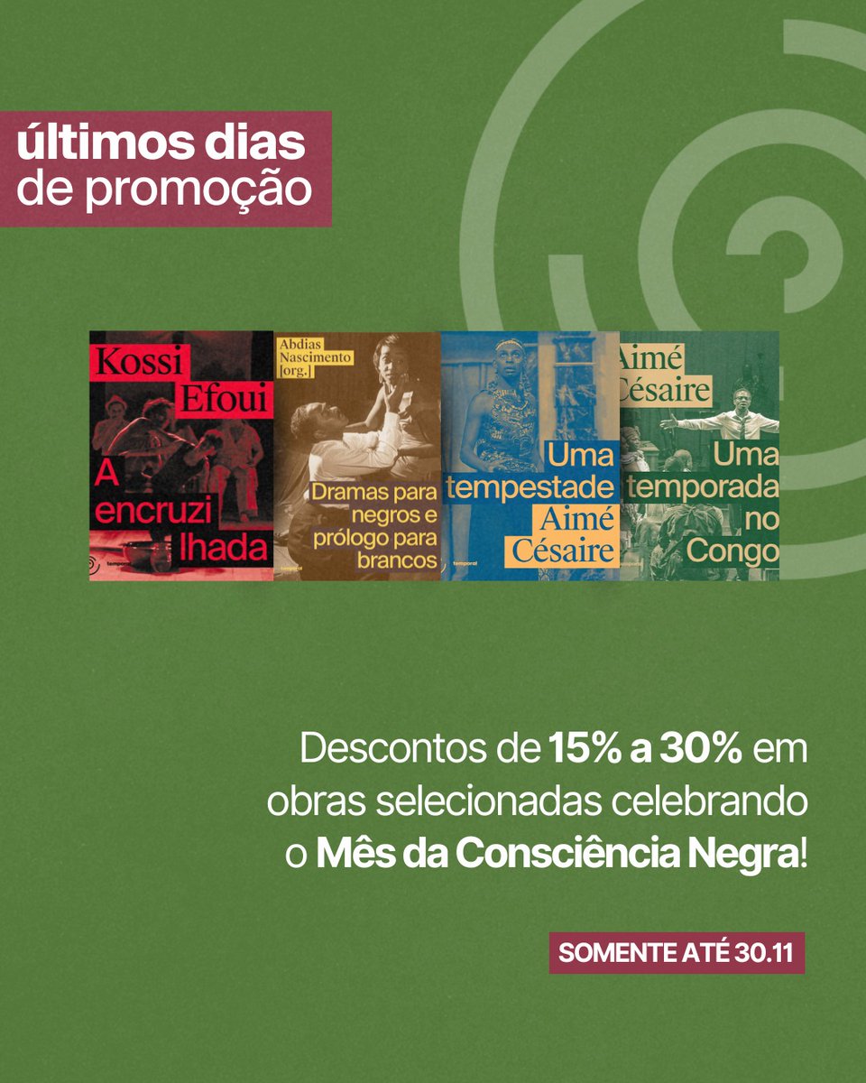 📚Últimos dias para aproveitar a promoção em celebração ao Mês da Consciência Negra!

Aproveite e garanta os seguintes títulos com preço especial: lojatemporaleditora.com.br/vitrines/59/me…